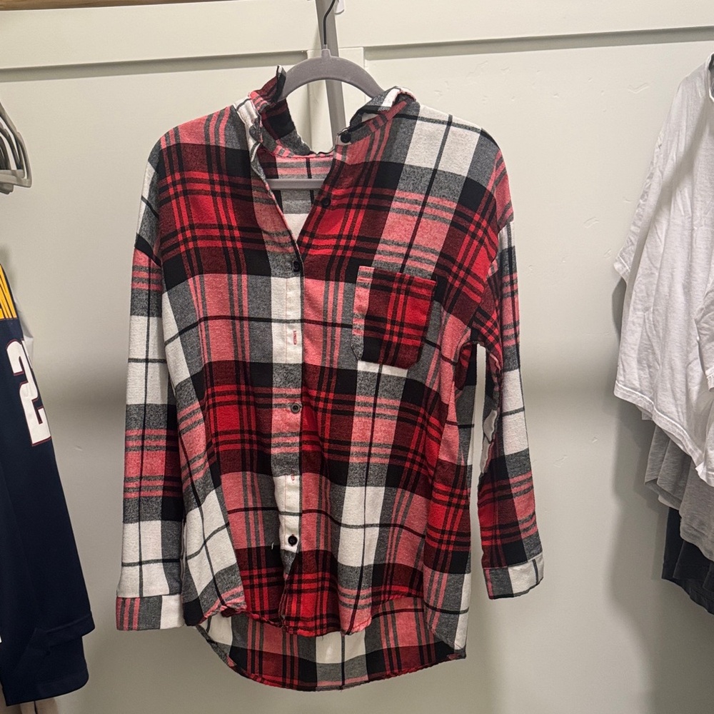Shein Button Down Shirt - Red, Black, White